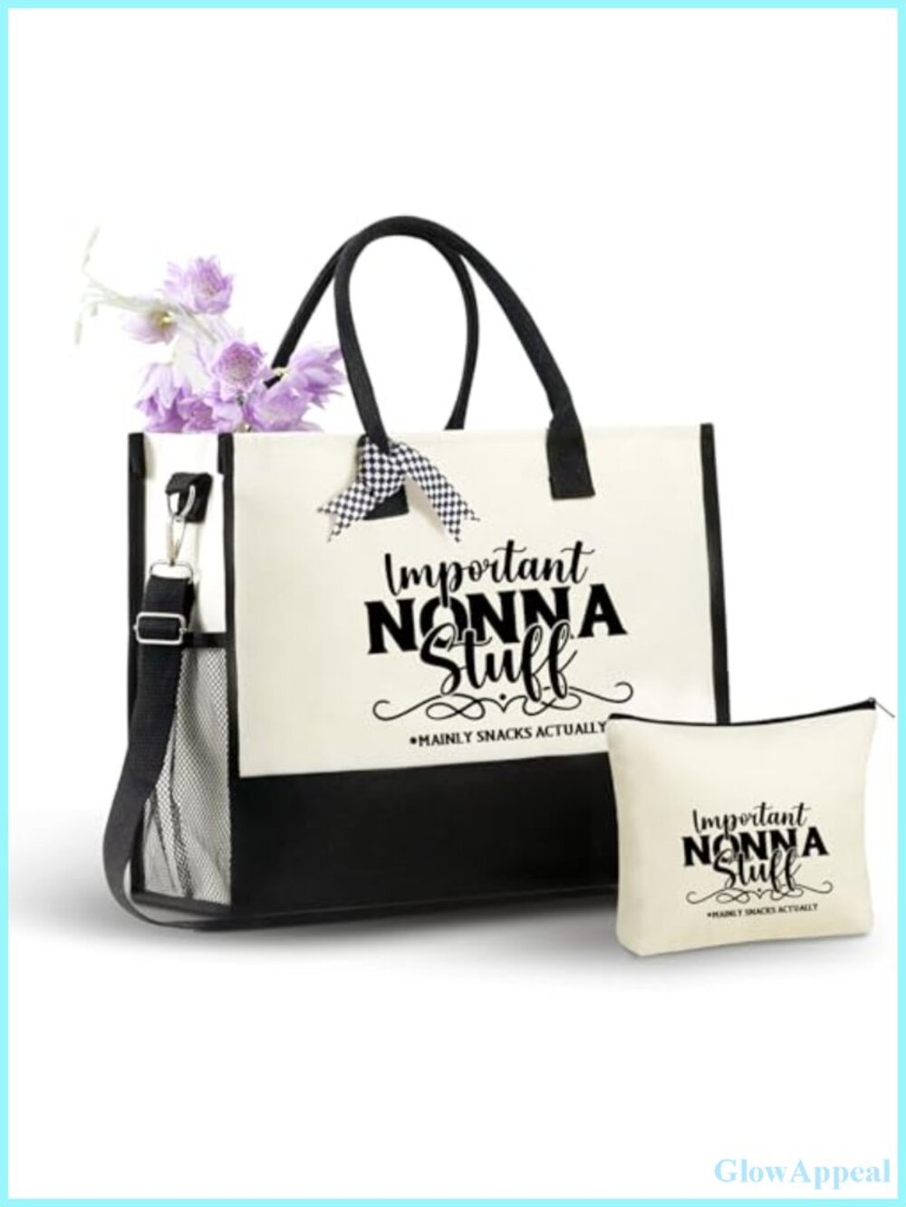 Canvas Tote Bag with Top Zipper, Shoulder Strap, Nonna Gifts, Laptop Bag